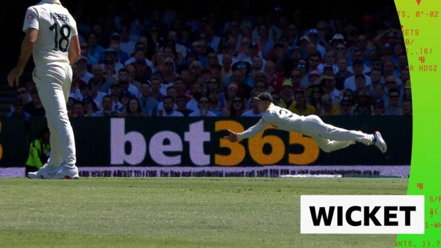 Labuschagne takes brilliant diving catch as England all out for 334