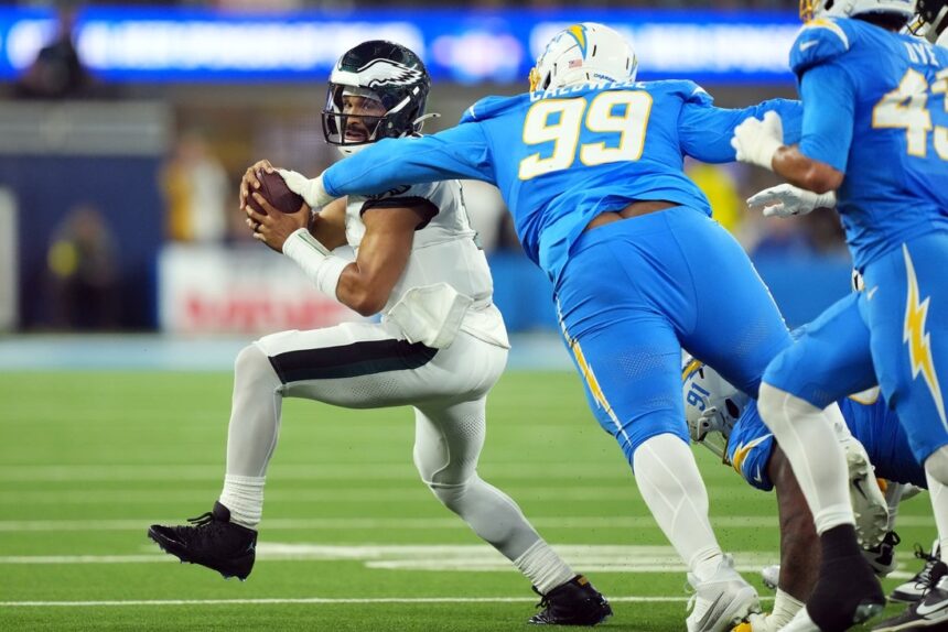 Chargers survive turnover fest to down Eagles in OT