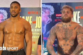 Joshua weighs in nearly two stone heavier than Paul