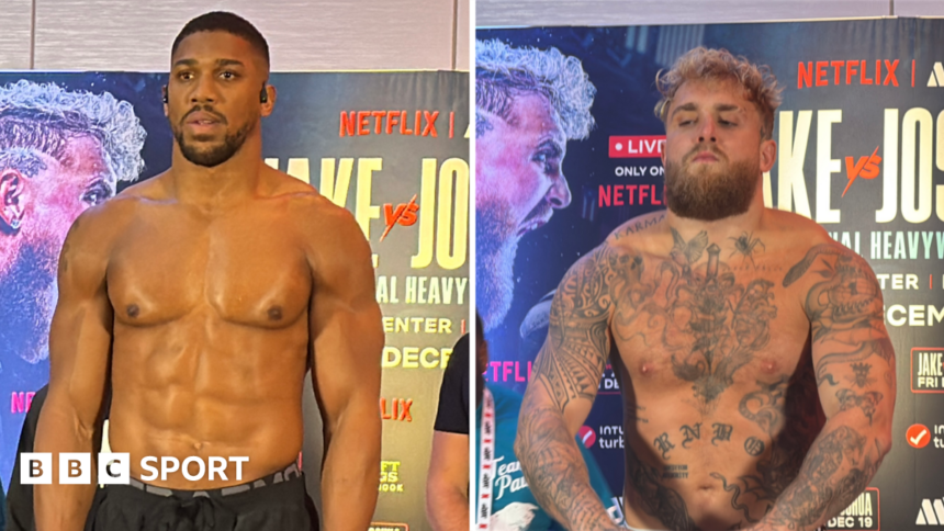 Joshua weighs in nearly two stone heavier than Paul
