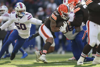 Browns RB Quinshon Judkins leaves field on cart vs. Bills, quickly ruled out with lower-leg injury