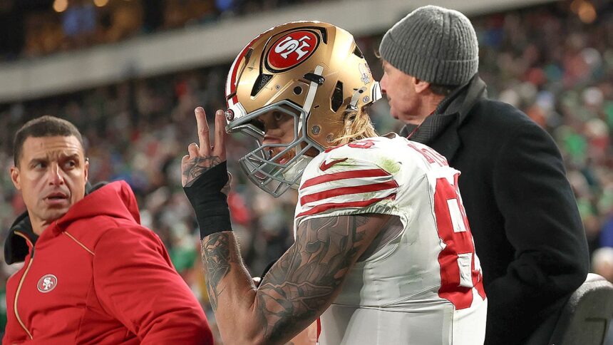 49ers' George Kittle carted off field with Achilles injury during Wild Card Round vs Eagles: reports