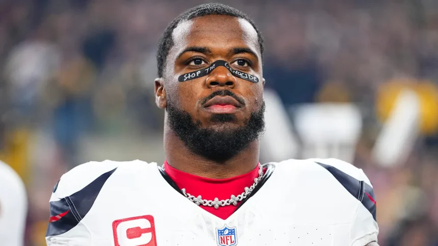 Texans' Azeez Al-Shaair talks fine for pro-Palestinian message on eye tape: 'It's bigger than me'