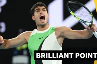 Alcaraz wins brilliant point against Djokovic in final