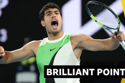 Alcaraz wins brilliant point against Djokovic in final