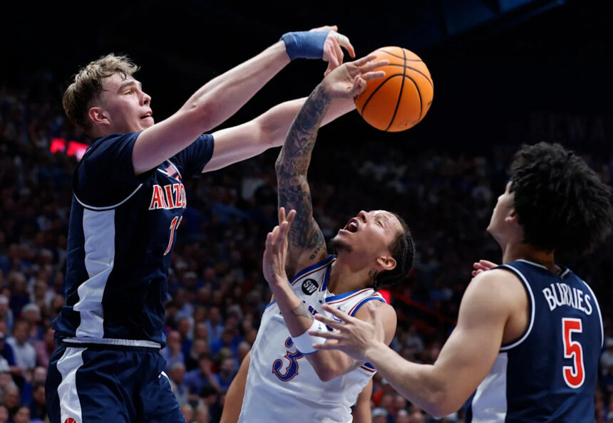 No. 9 Kansas beats top-ranked and previously unbeaten Arizona 82-78