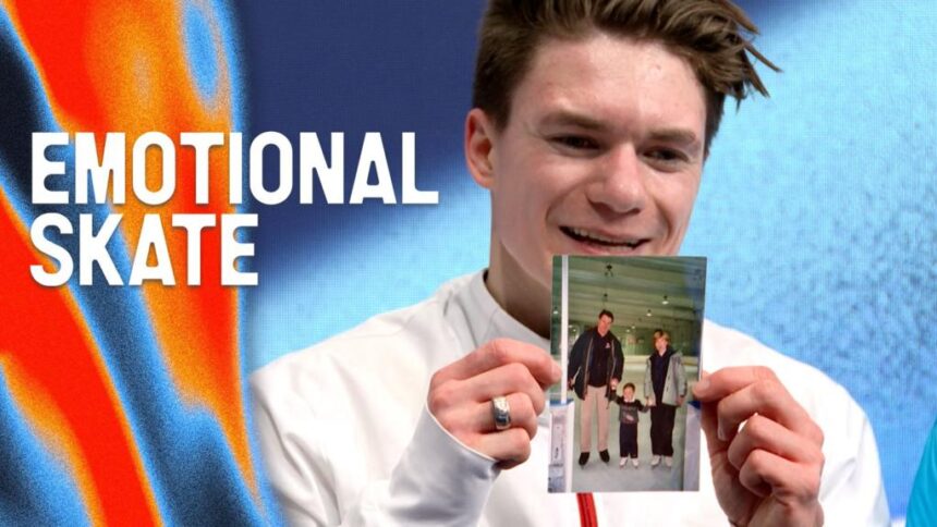 USA's Maxim Naumov skates in memory of his parents