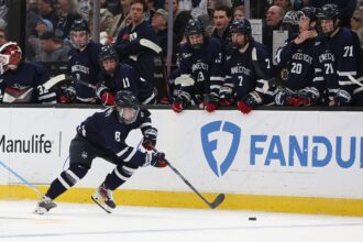 College hockey game thrown into chaos as lights turn off in arena during pivotal moment of OT