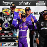 Denny Hamlin storms back to win at Las Vegas after early penalty