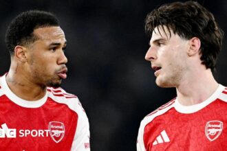 Arsenal's Rice and Gabriel train before Lisbon trip