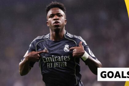 Vinicius scores twice as Madrid win to keep Barcelona waiting for title