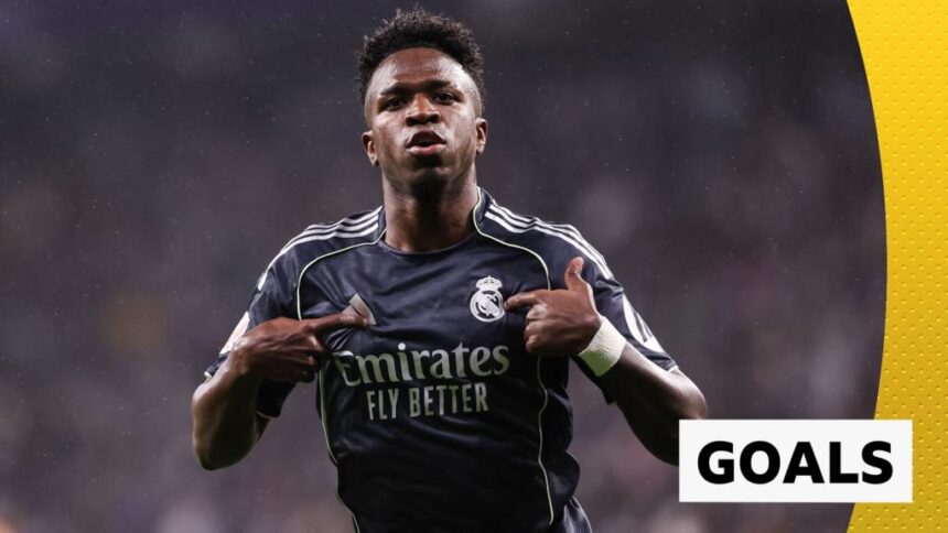 Vinicius scores twice as Madrid win to keep Barcelona waiting for title