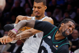 Wembanyama gets ejected early in Spurs-Wolves Game 4 for elbowing Reid and drawing a Flagrant 2 foul