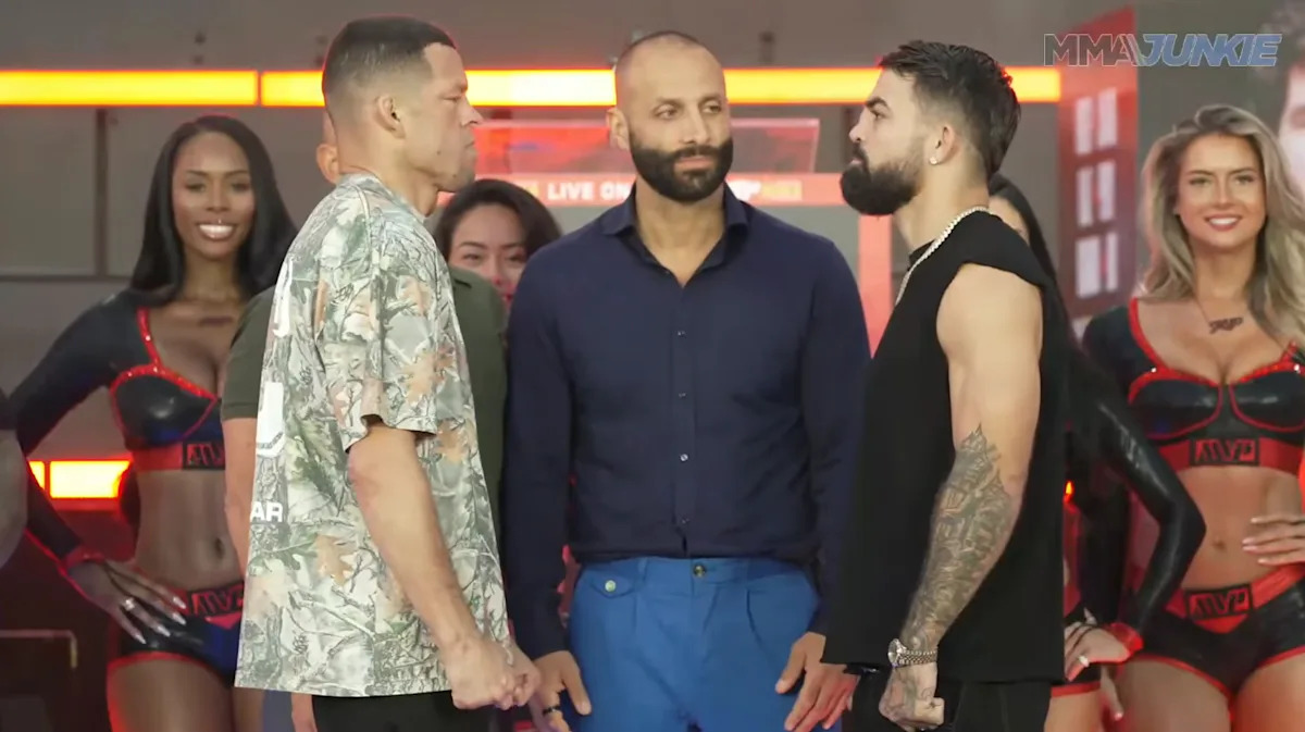 Video: Nate Diaz vs. Mike Perry press conference faceoff